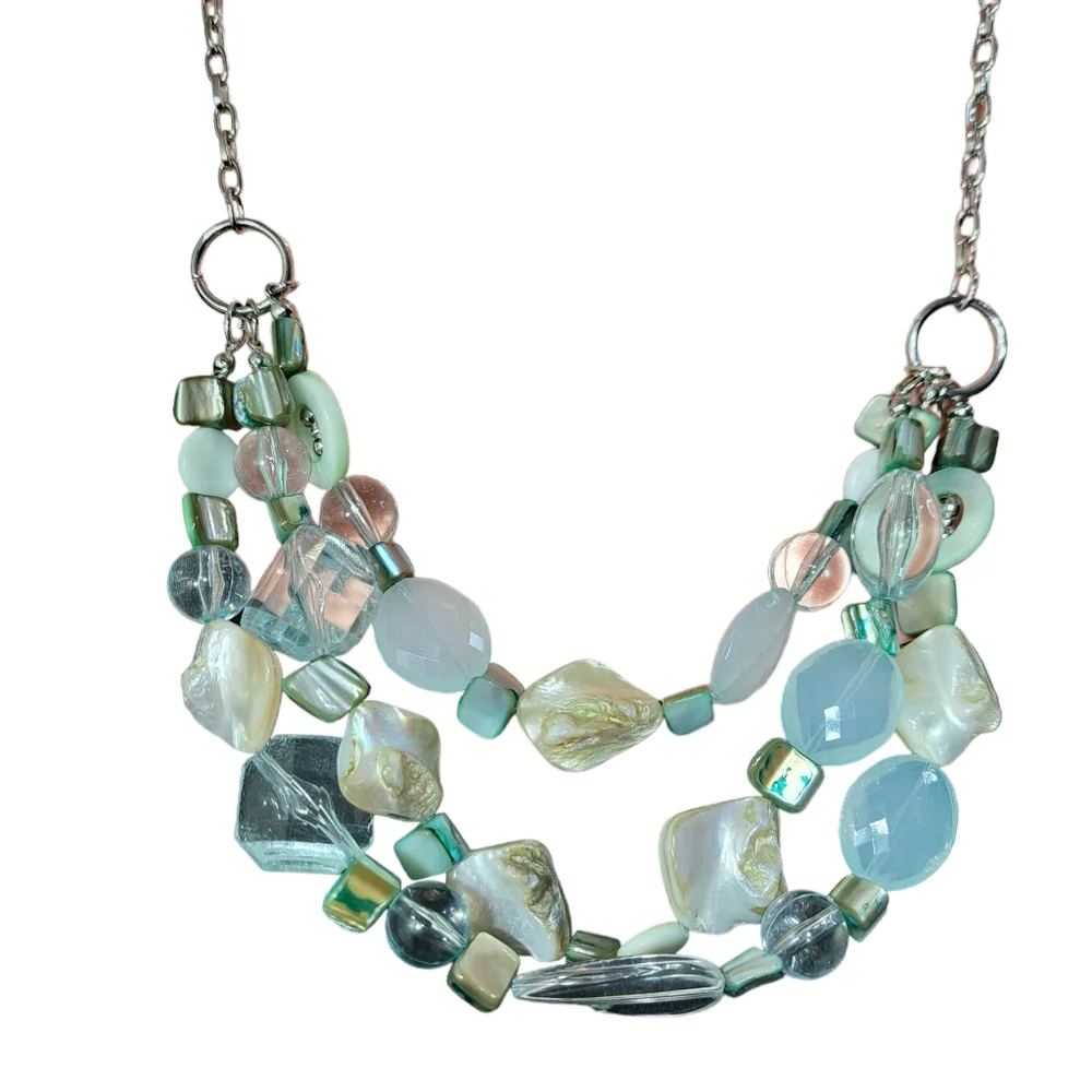 Women's Silver Tone Light Green Faux Mother of Pearls Necklace 10 Inches - Picture 6 of 16